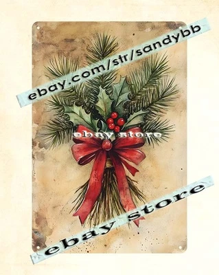 Rustic Pine Bow metal sign holiday pine ribbon art - Image 1 of 4