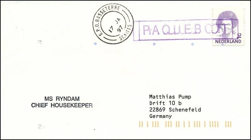 Paquebot MS RYNDAM 荷兰荷兰美国线 HAL Basseterre 圣基茨尼维斯 — 第 1/1 张图片