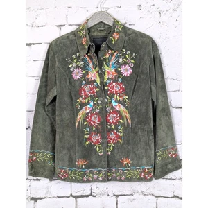 AVANTI Heavily Embroidered Leather Suede Shacket Boho Indie Hippie Artsy Small  - Picture 1 of 9