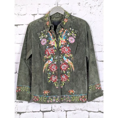 AVANTI Heavily Embroidered Leather Suede Shacket Boho Indie Hippie Artsy Small  - Image 1 of 4