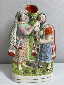  Staffordshire Flatback Spill Vase  ' Rebekah at the Well ' 26.5 cm Antique - Picture 1 of 10
