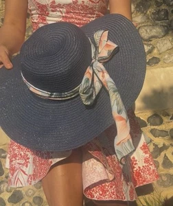 Seven STARS Sparkle Metallic Ribbon Foldable Extra Large Sun Hat Beach One Size - Picture 1 of 4
