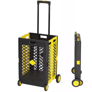 Yellow Black Foldable Rolling Cart, Shopping Cart with Lid and Telescopic Handle - Picture 1 of 12