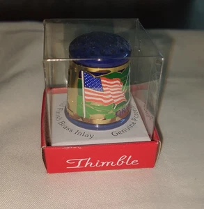 THIMBLE PORCELAIN 24K GOLD FINISH W/BRASS INLAY - GRANDFATHER MOUNTAIN - Picture 1 of 2