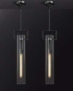 Set di 2 lampade a sospensione moderne nere, 21,6" in vetro, in... - Foto 1 di 9