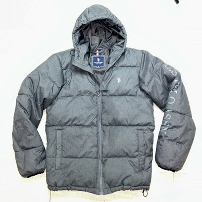 Chaqueta Puffer EE. UU. Polo Assn Abrigo con Capucha Gris Talla Mediana Foto 1 de 4