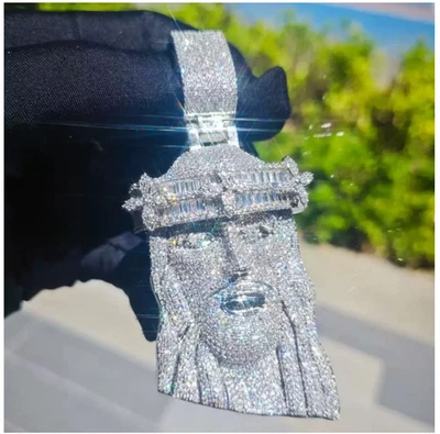 Colgante Pieza Jesús MOISSANITA Real Totalmente Helado Pasa Probador Hip Hop 2.36 pulgadas Foto 1 de 4