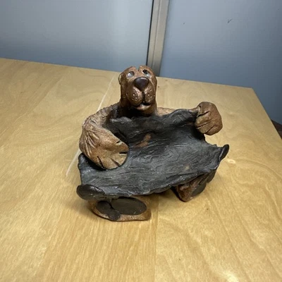 Hand-Made Ceramic BROWN BEAR Business Card Holder Whimsical Figurine SIGNED Foto 1 de 4
