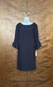 Karl Lagerfeld Paris Nadelstreifen Tulpenärmel Etuikleid Damen 6 marineblau & weiß - Bild 1 von 19