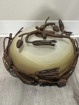 Wrought Iron And Glass Ceiling Light - Image 1 of 4