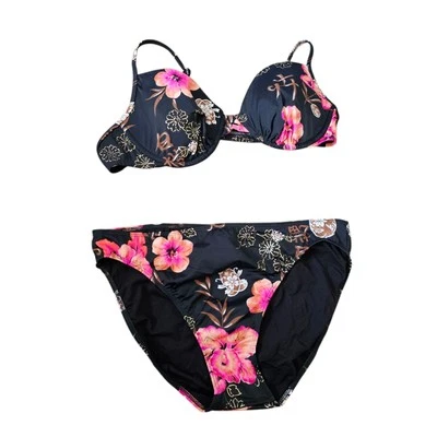 Newport News Mujer Cintura Alta 2 Piezas Traje de Baño Traje de Baño Negro Bikini NUEVO 16 Foto 1 de 4