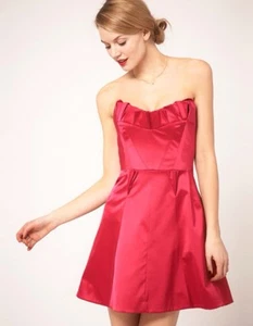 NWT KAREN MILLEN Women's Fuchsia Strapless Cotton Blend Satin Dress Sz 2 *1377 - Picture 1 of 12