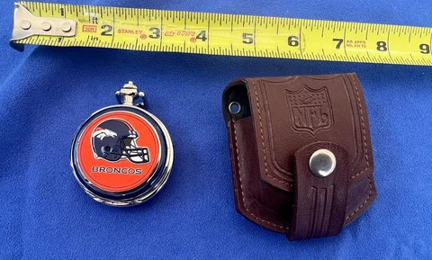 NEW FRANKLIN  Mint NFL Denver Broncos Pocket Watch w/ Leather Belt Pouch BC4 Cover