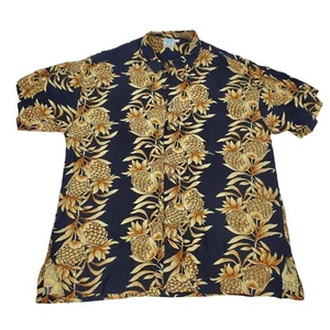 Makai Beach Wear Black Gold Pineapple Short Sleeve Hawaiian Shirt Men's Large - Picture 1 of 6