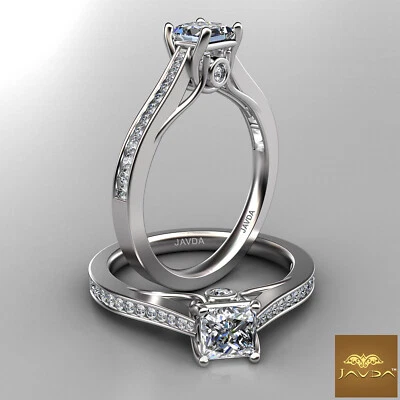 Anillo de compromiso estilo enrejado con bisel de canal de diamantes princesa GIA F VVS2 1,01 quilates Foto 1 de 4