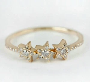 Natural Diamond Star Band 14k Gold Three Star Band Wedding Fine Jewelry For Her. - Picture 1 of 12