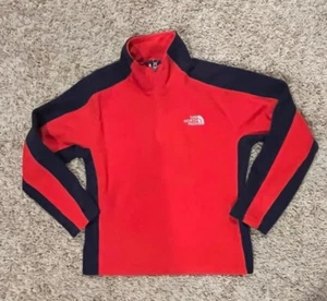 The North Face Boys Size M(10/12) Fleece 1/4 Zip Jacket Reddish Orange and Blue - Picture 1 of 4