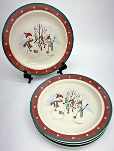 Juego de 4 Platillos de Pan Royal Seasons Plato Lateral Banda Roja Muñecos de Nieve Borde Verde 6.5" - Imagen 1 de 6