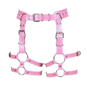 Women's Leg Garters Pink Leather Waist Thigh Cage Belt Garter - Picture 1 of 1