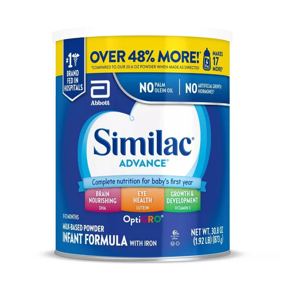 Similac Advance OptiGRO Infant Baby Formula- 1.92lb/30.8oz X 6 *LARGE CAN* 01/26 - Image 1 of 1