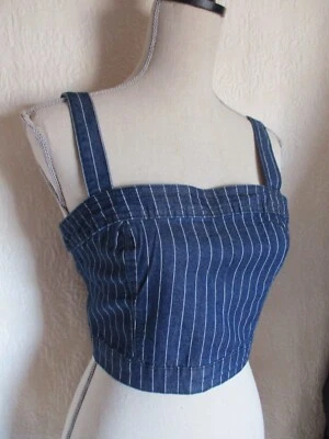 NEW Forever 21 Jrs M Blue Jean Top Denim Crop boho bustier pinstripe freeship - Image 1 of 4