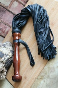 Leather Flogger 40  Tails Whip Black Wooden Grip Real Leather handmade 26inch UK - Picture 1 of 3