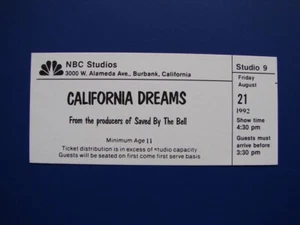 CALIFORNIA DREAMS ORIGINAL 1992 STUDIO AUDIENCE TICKETS SAVED BY THE BELL - Picture 1 of 2