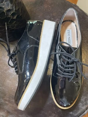 Steve Madden Lace Black Patent Fashion Sneakers Shoes US 7M “WILDAS” - Image 1 of 4