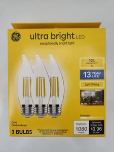 GE Ultra Bright LED 3 Bulb Pack Soft White 13 Year Dimmable CAM Medium Base - Picture 1 of 11