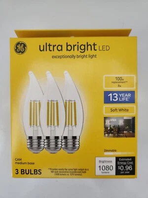 GE Ultra Bright LED 3 Bulb Pack Soft White 13 Year Dimmable CAM Medium Base - Image 1 of 4