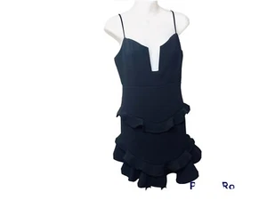 Angel Biba Dress Womens M Strappy Plunge Fitted Ruffle Stretch LBD Party Evening - Picture 1 of 17