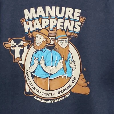 Amish Men's Manure Happens, Dark Gray Graphic Shirt VTG 2XL cotton blend - Image 1 of 4