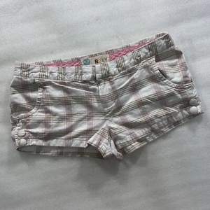 Pantaloncini donna Roxy taglia 7 uccellino logo cuore cotone bianco rosa beige a quadri usati - Foto 1 di 14