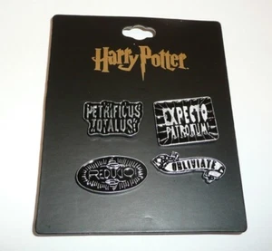 Harry Potter Spells Lapel Pins Set of 4 Expecto Patronum Obliviate Petrificus! - Picture 1 of 4