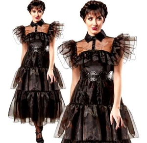 Official WEDNESDAY ADDAMS Deluxe The Family Ladies Halloween Fancy Dress Costume - Picture 1 of 5