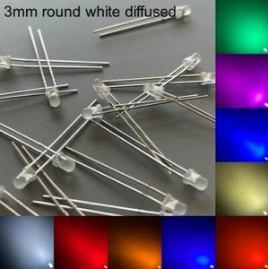 3mm round white diffused LED Bulb All Colours Light Emitting Diode + Resistor - Picture 1 of 3