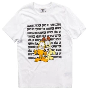 GarfieldxBSX Indigo Collection Garfield & Odie Never Give Up White T Shirt w/Tag - Picture 1 of 5