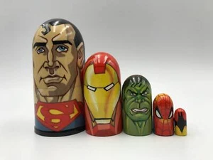 Made in Ukraine Cartoon Nesting Doll Super Heroes  Hand Painted  Doll 5pieces  - Picture 1 of 5