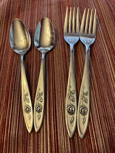 4 Oneida Community MY ROSE Edelstahl Besteck 2 Teelöffel 2 Tafelgabeln - Bild 1 von 5