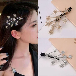 Stars Rhinestone Grips Hair Clip Crystal Hair Clips Barrette Slide Women's Girls - Picture 1 of 12