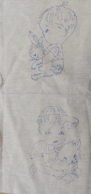 Lot of 12 Stamped Linen Quilt Blocks Kids w/Lamb/Pig/Bird/Rabbit/Puppy 9 X 9 - Image 1 of 4