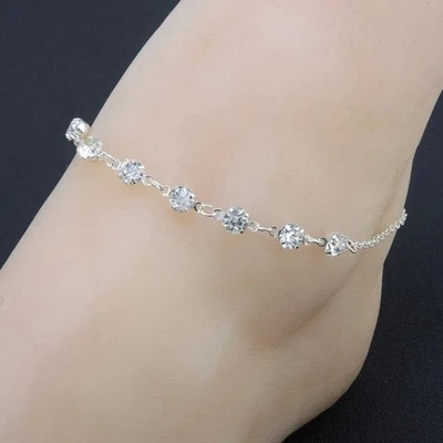 2.5CT Round Cut Moissanite Diamond Women 9.5" Chain Anklet 14K White Gold Plated - Image 1 of 4