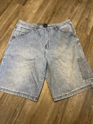 Pantalones Cortos De Colección Brooklyn Express Talla 46 Azul Denim Y2k Sueltos Sueltos Hip Hop Patín Carga Foto 1 de 4