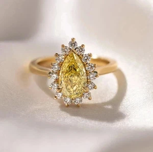 14k Yellow Gold Plated 3.20Ct Pear  Lab Created Citrine Bridal Set Ring Women - Picture 1 of 4