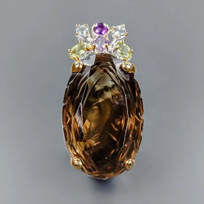 Handmade 34ct+ Natural Smoky Quartz Pendant 925 Sterling Silver  /NP51094 - Image 1 of 4