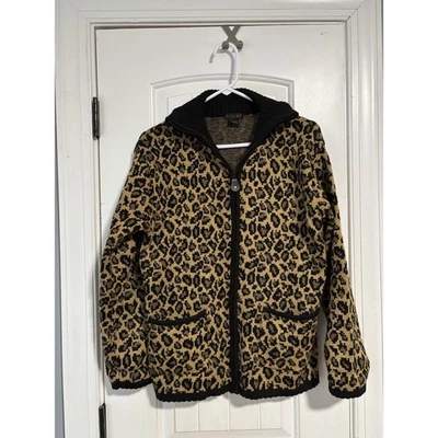 Cárdigan De Colección Tally Ho Estampado Animal Cremallera Frontal Pequeño Tejido Tostado Negro Bolsillos Foto 1 de 3