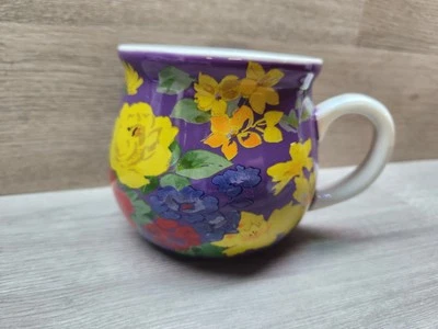 Pioneer Woman Purple floral Pot Belly Garden Meadow Flower Mug RARE Excellent  - Image 1 of 4