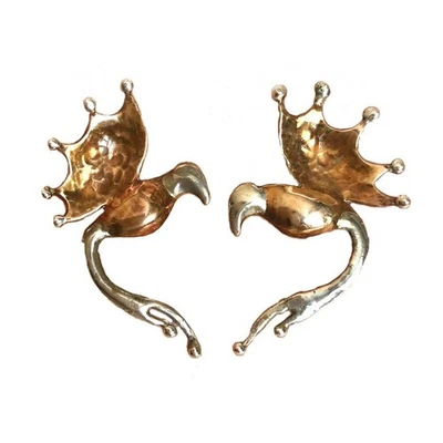 Russell Ferrell Sterling Silver Bird Earrings, Mixed Metals, Signed 1982 RARE - Image 1 of 4