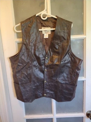 Cripple Creek Mens Black/Brown 100% Leather Western Cowboy Rodeo Vest Size Large - Image 1 of 4