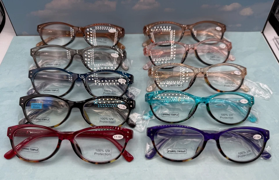 JUEGO DE 10 GAFAS DE LECTURA JOY MANGANO LECTOR OJO DE GATO FUERZA +1,00 VINTAGE Foto 1 de 4